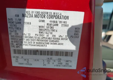 2010 Mazda Tribute I from USA, damaged, VIN 4F2CY0C75AKM03573
